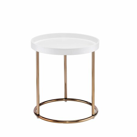 ORE INTERNATIONAL 21.75 in. White Edie Mid-Century Lipped Edge Side Table with Copper Legs FF-2058WH